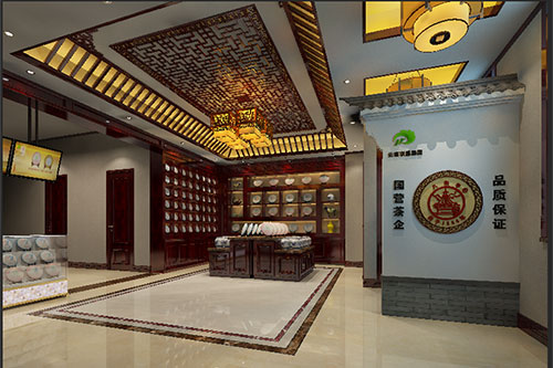 宜黄古朴典雅的中式茶叶店大堂设计效果图
